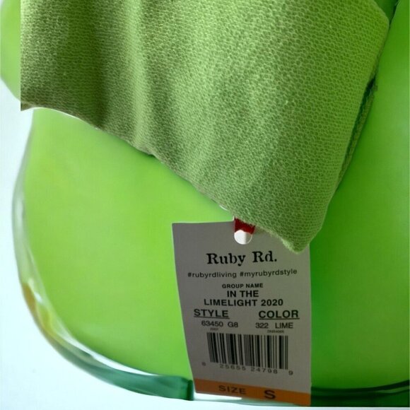 Ruby Rd vneck drawstring green cuffed quarter sleeve pullover top NEW Small - Picture 4 of 9